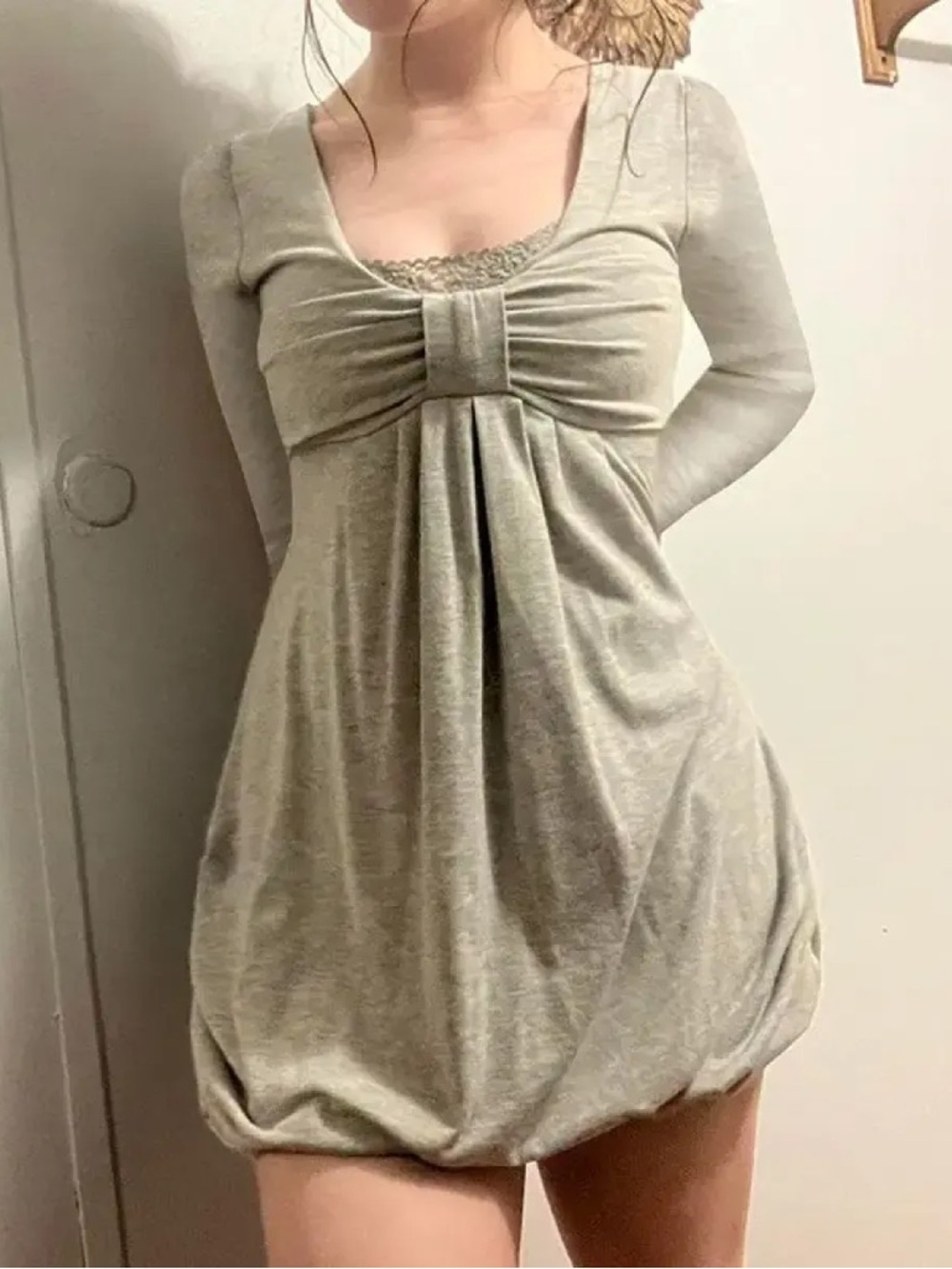 Taupe Long-Sleeve Empire Waist Dress